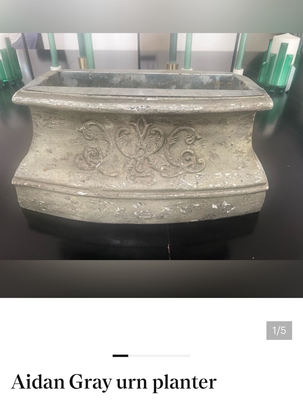 Ornate Rectangular Urn Planter - Distressed Sage Gray